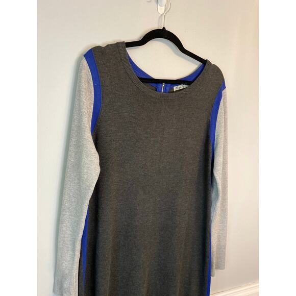 Eliza J, Long Sleeve, Color Blocked Sweater Dress, Size Large, Gray & Blue - Picture 2 of 6